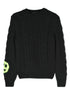 Cable Knit Sweater with Smiley Motif - Black