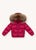 Puffer Parka with Fur Trim Hood - Red