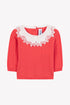 Sweater With Lace Collar- Coral