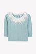 Cable Knit Sweater with Lace Collar - Mint Green