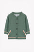 Knit Cardigan with Contrast Trim - Khaki