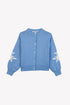 Knit Cardigan Embroidered Flowers - Blue