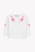 Knit Cardigan with Embroidered Flowers- Pink