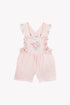Linen Dungarees with Floral Embroidery - Pink