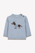 Knit Pullover with Puppy Motif- Light Blue