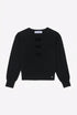 Classic Knit Cardigan with Velvet Bows- Black