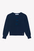 Classic Cardigan with Velvet Bows- Navy