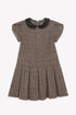 Classic Plaid Dress with Velvet Collar- Brown