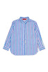 Button Up Striped Long Shirt With Tie Waist - Blue