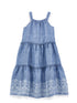 Blue Linen Dress with Embroidered Motif