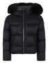 Puffer Parka with Fur Trimmed Hood - Black/Silver